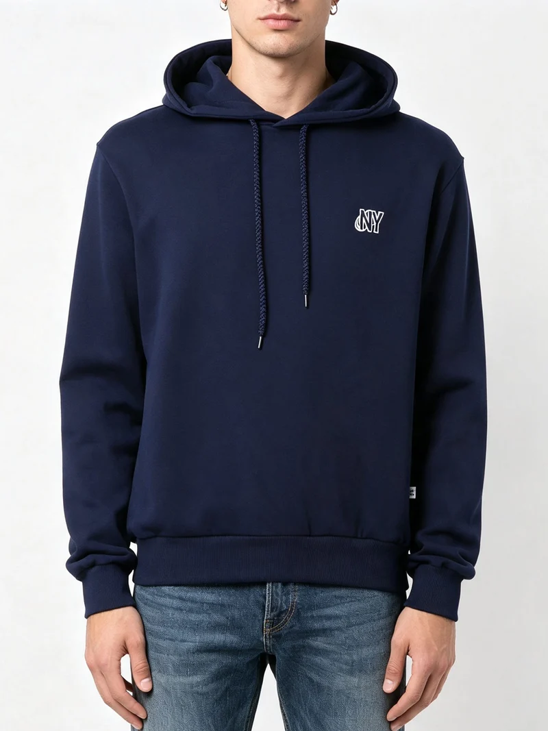 Felpa da uomo con cappuccio e stampa sul retro - blu scuro