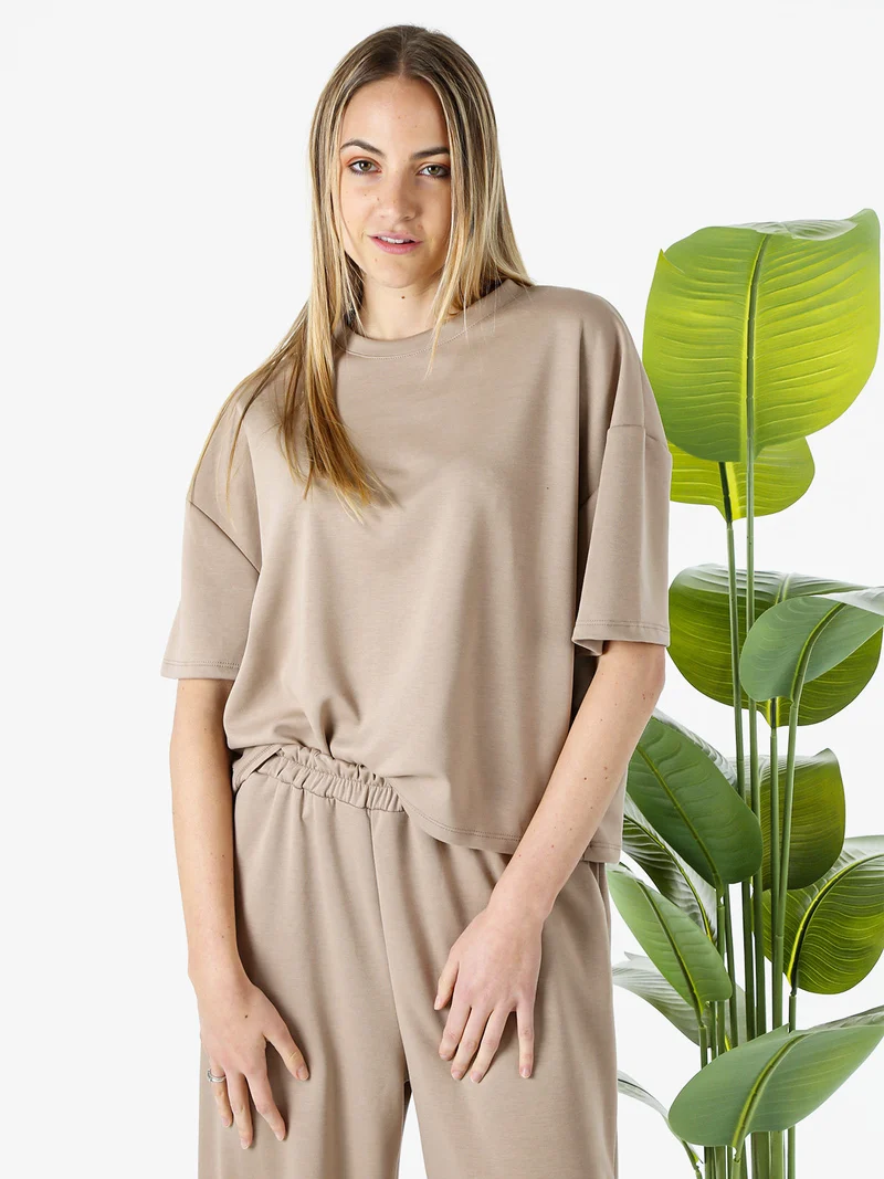 T-shirt donna oversize in felpa - marrone
