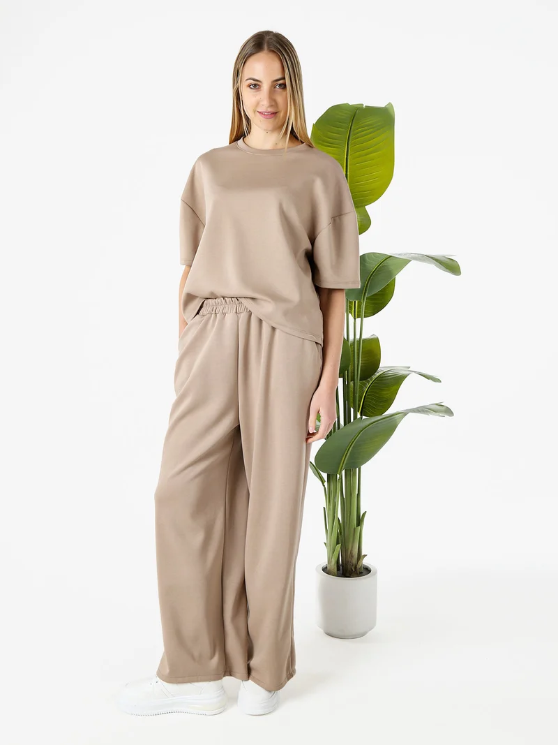 T-shirt donna oversize in felpa - marrone