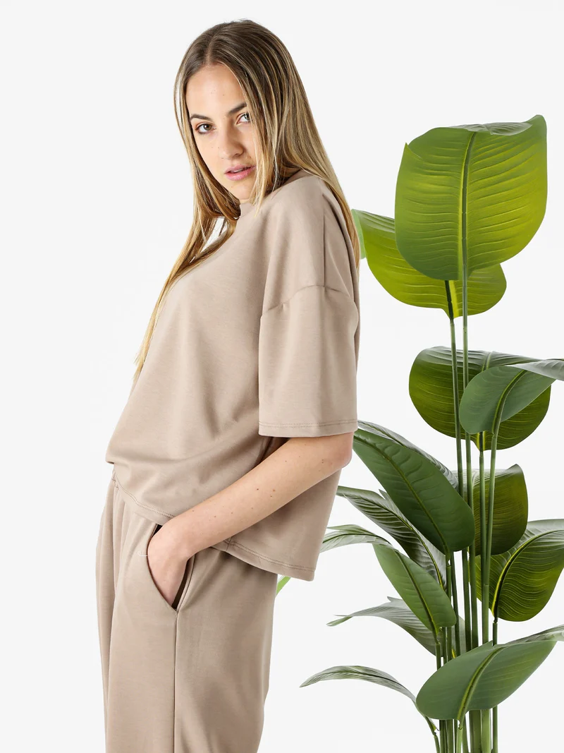 T-shirt donna oversize in felpa - marrone