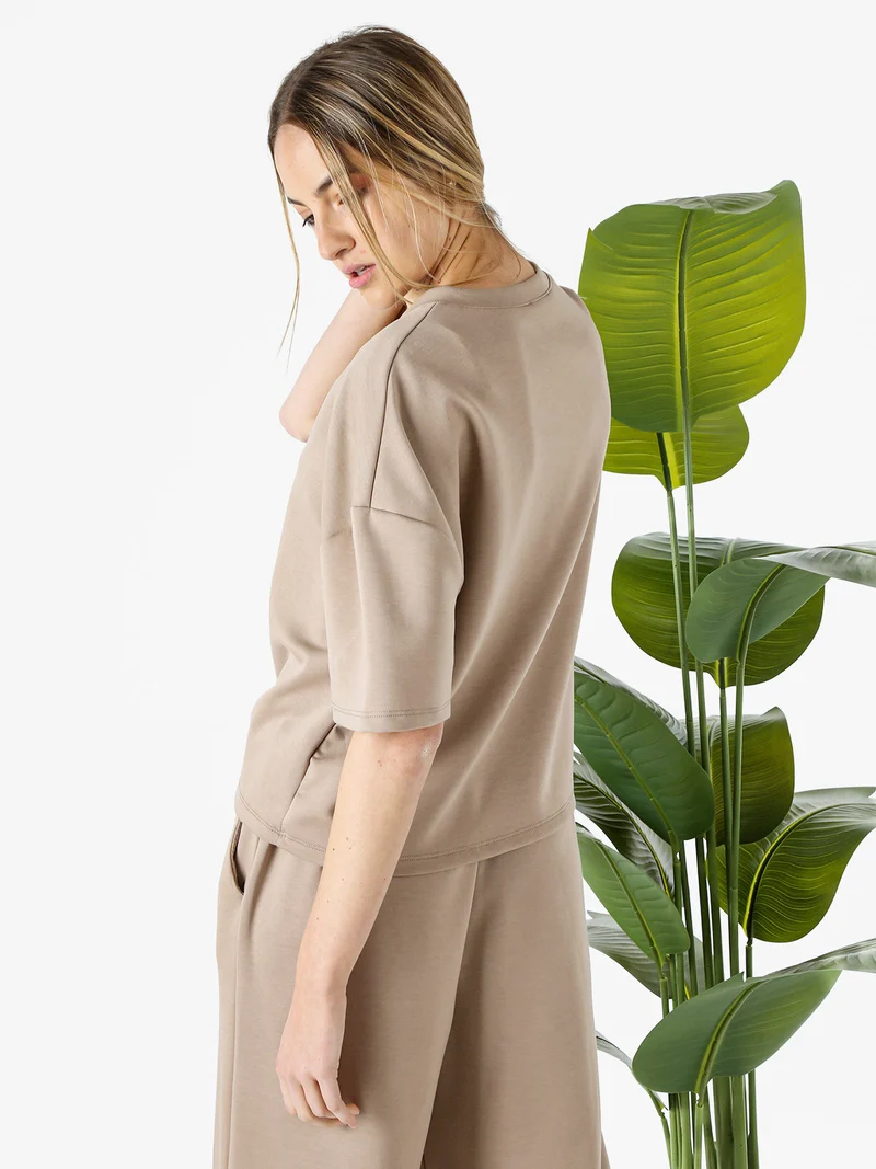 T-shirt donna oversize in felpa - marrone