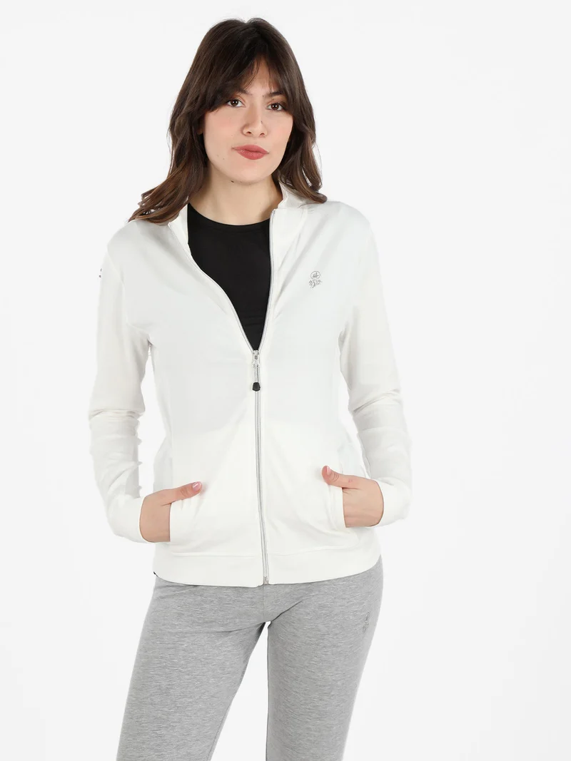 Felpa donna in cotone con zip - bianco