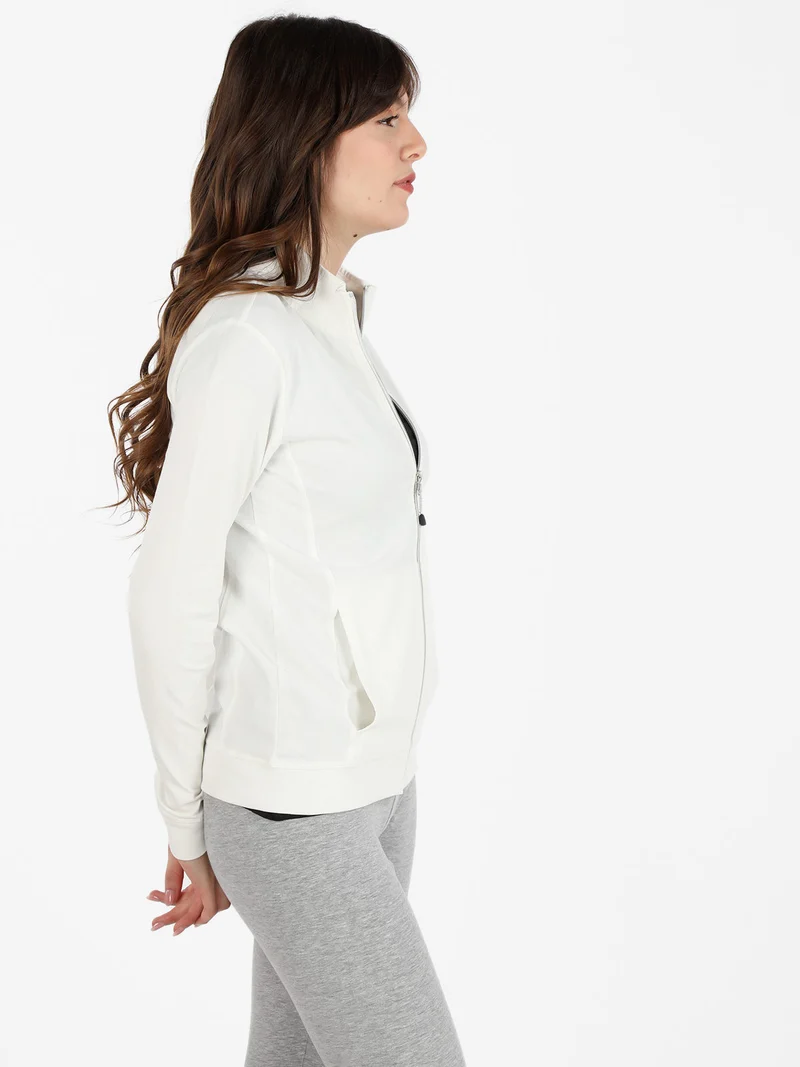 Felpa donna in cotone con zip - bianco