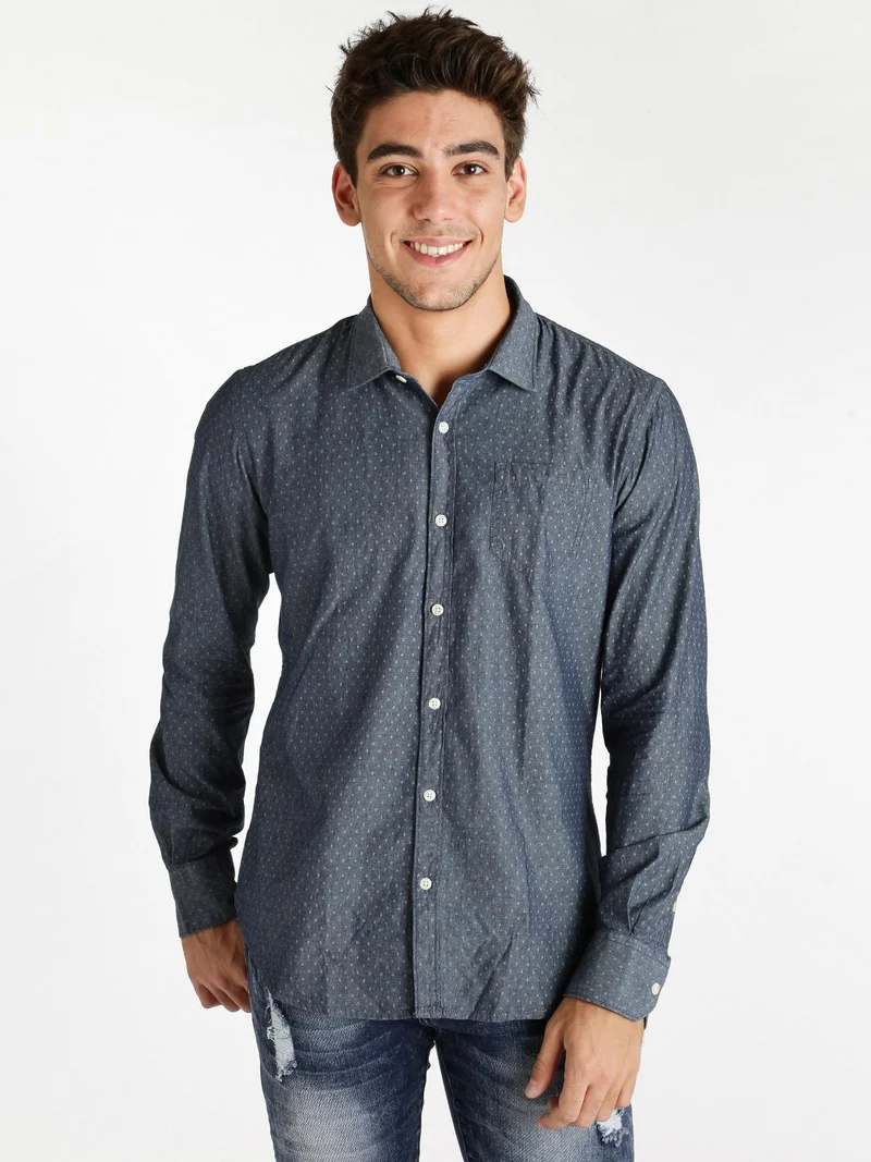Camicia in cotone con taschino - jeans
