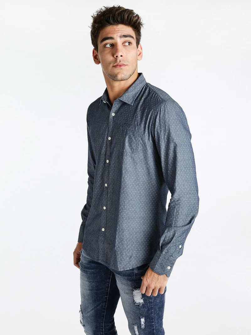 Camicia in cotone con taschino - jeans