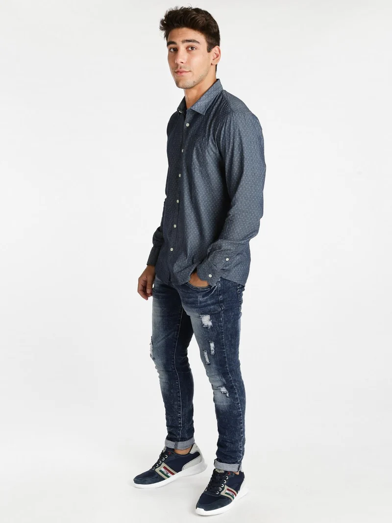 Camicia in cotone con taschino - jeans