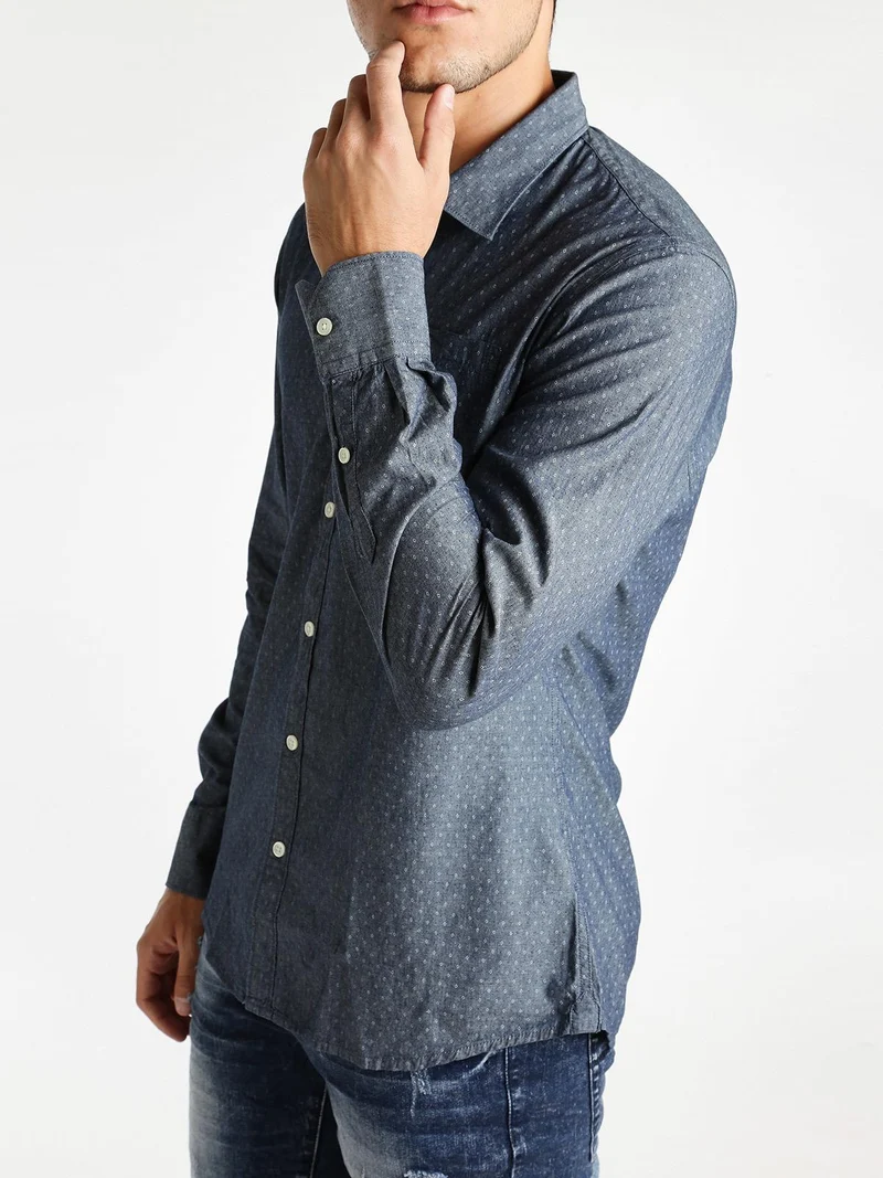 Camicia in cotone con taschino - jeans