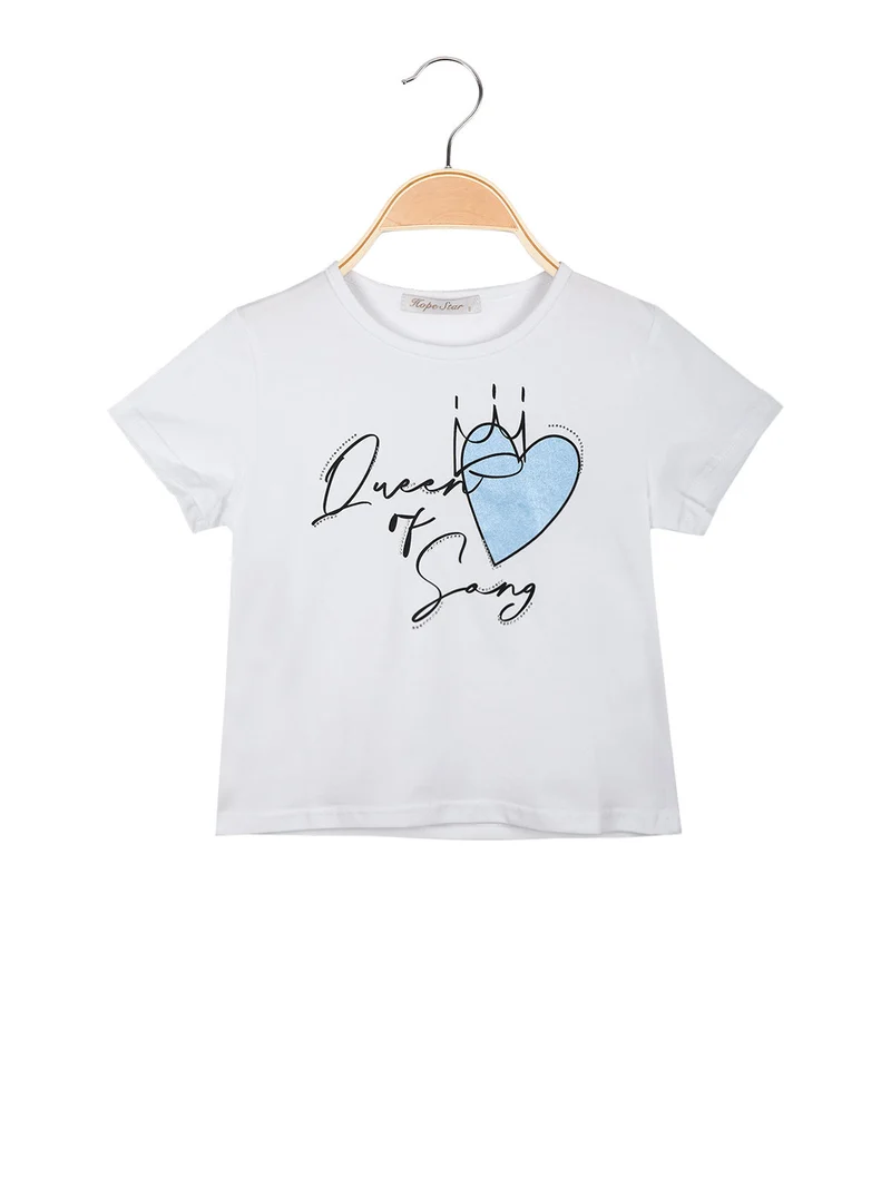 T-shirt da bambina con stampa e strass - bianco