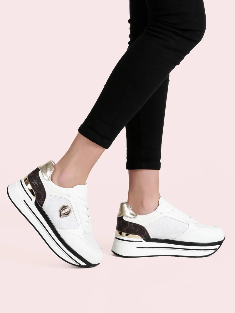 Sneakers donna lurex con platform - bianco