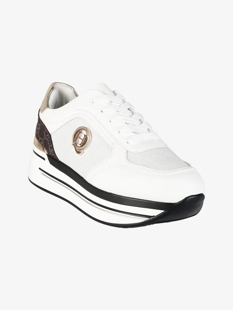 Sneakers donna lurex con platform - bianco