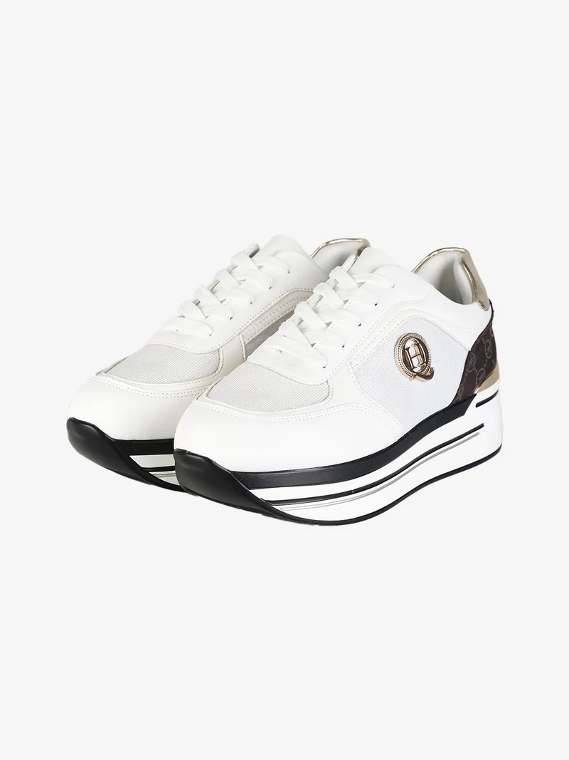 Sneakers donna lurex con platform - bianco