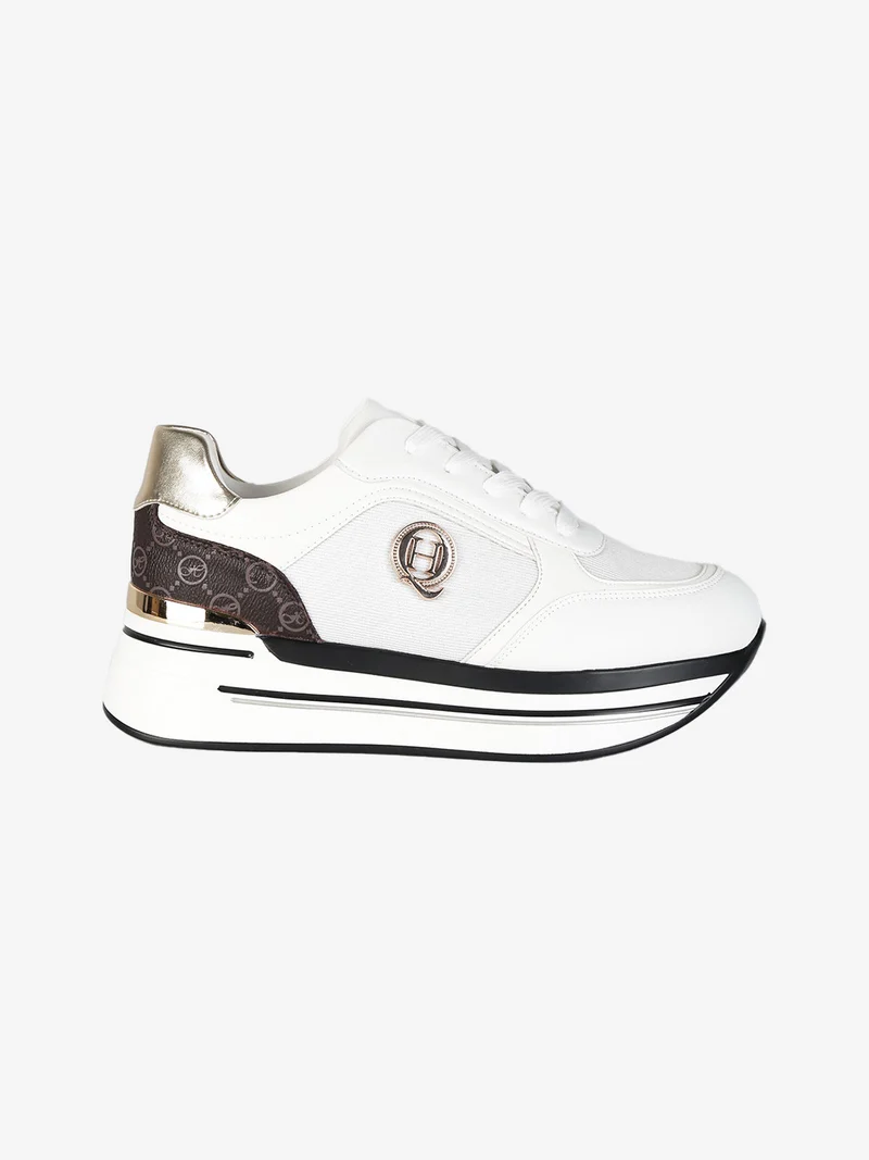 Sneakers donna lurex con platform - bianco