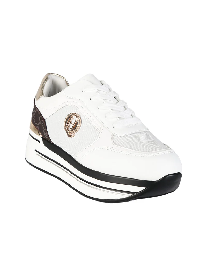Sneakers donna lurex con platform - bianco