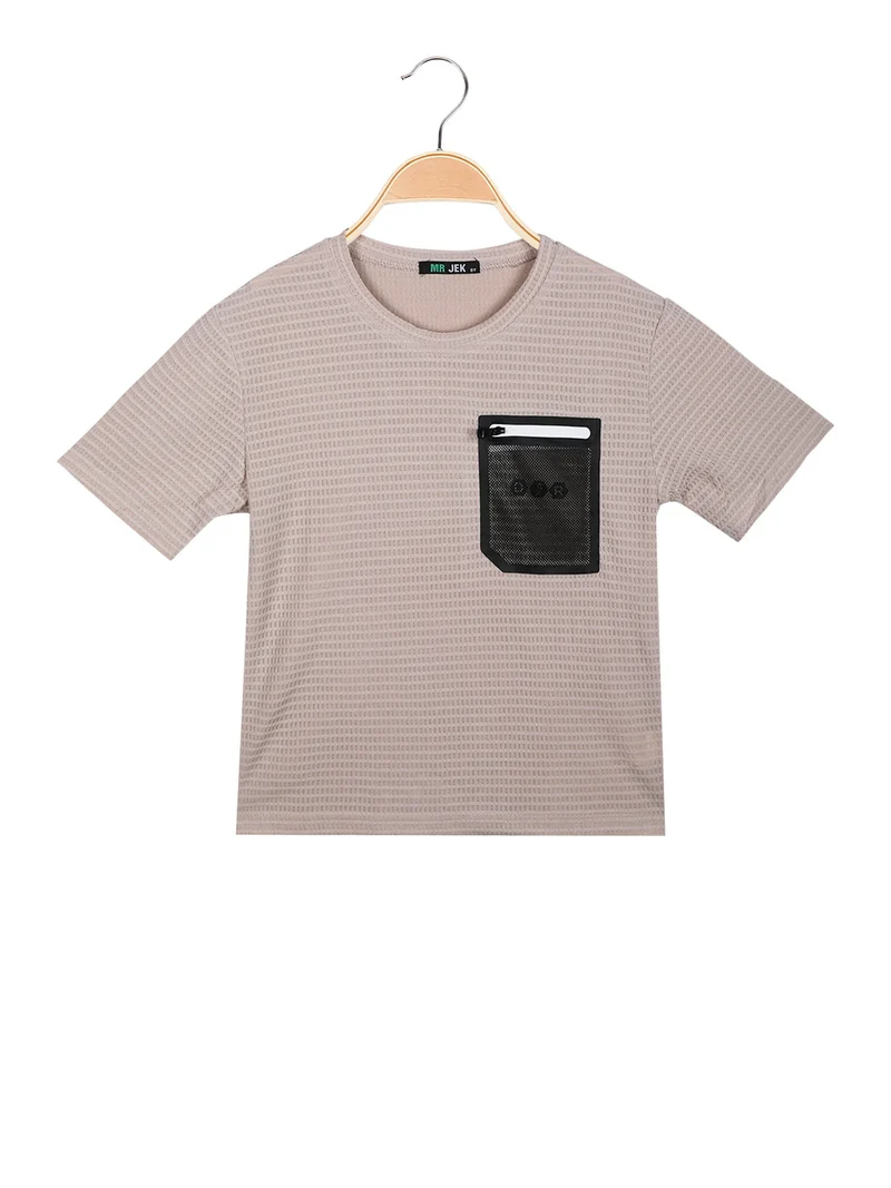 T-shirt da bambino con taschino a rete - khaki