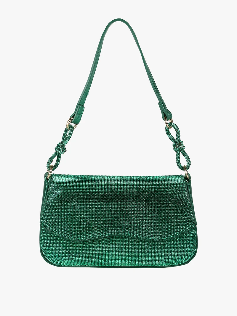 Borsa donna rigida con strass - verde