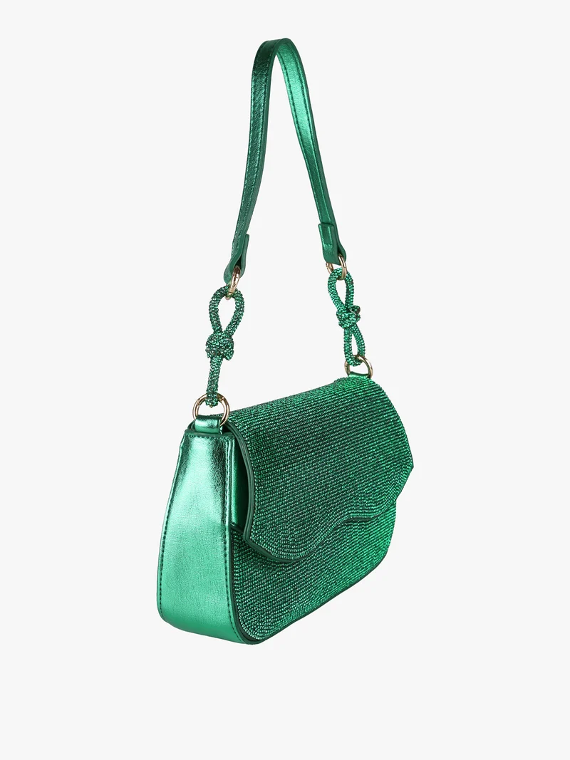 Borsa donna rigida con strass - verde