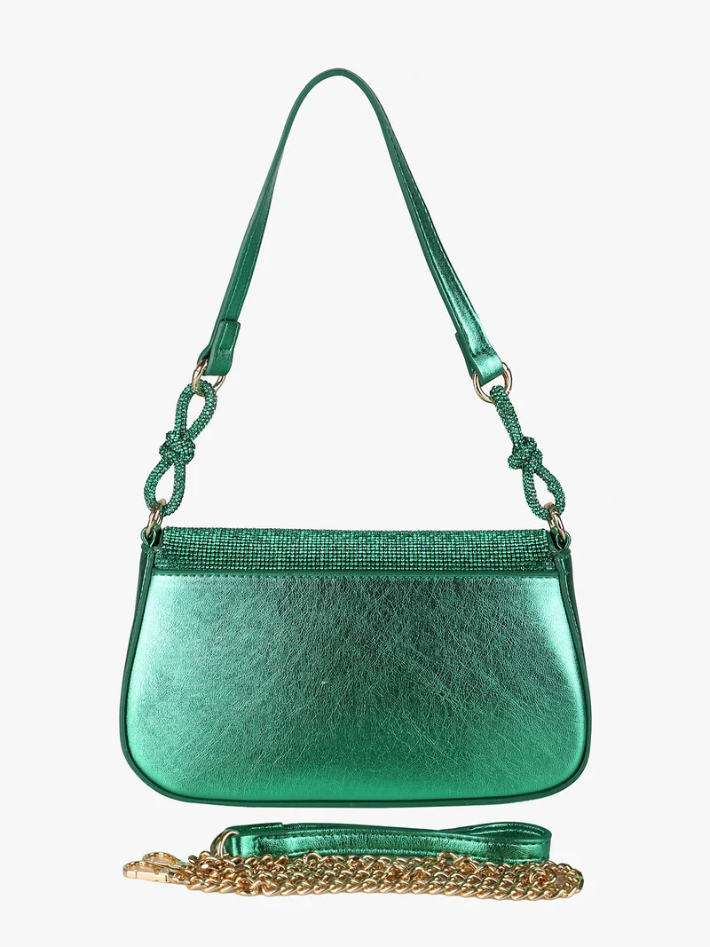 Borsa donna rigida con strass - verde