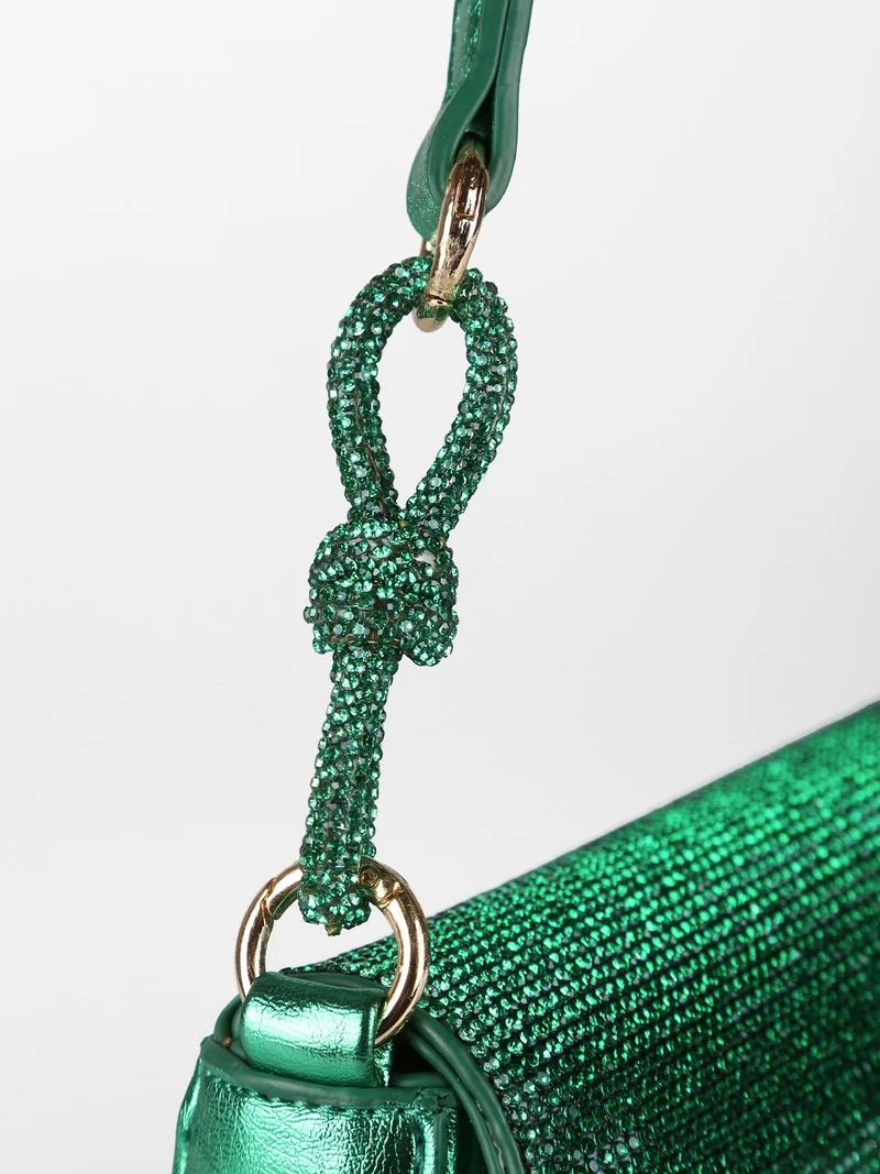 Borsa donna rigida con strass - verde