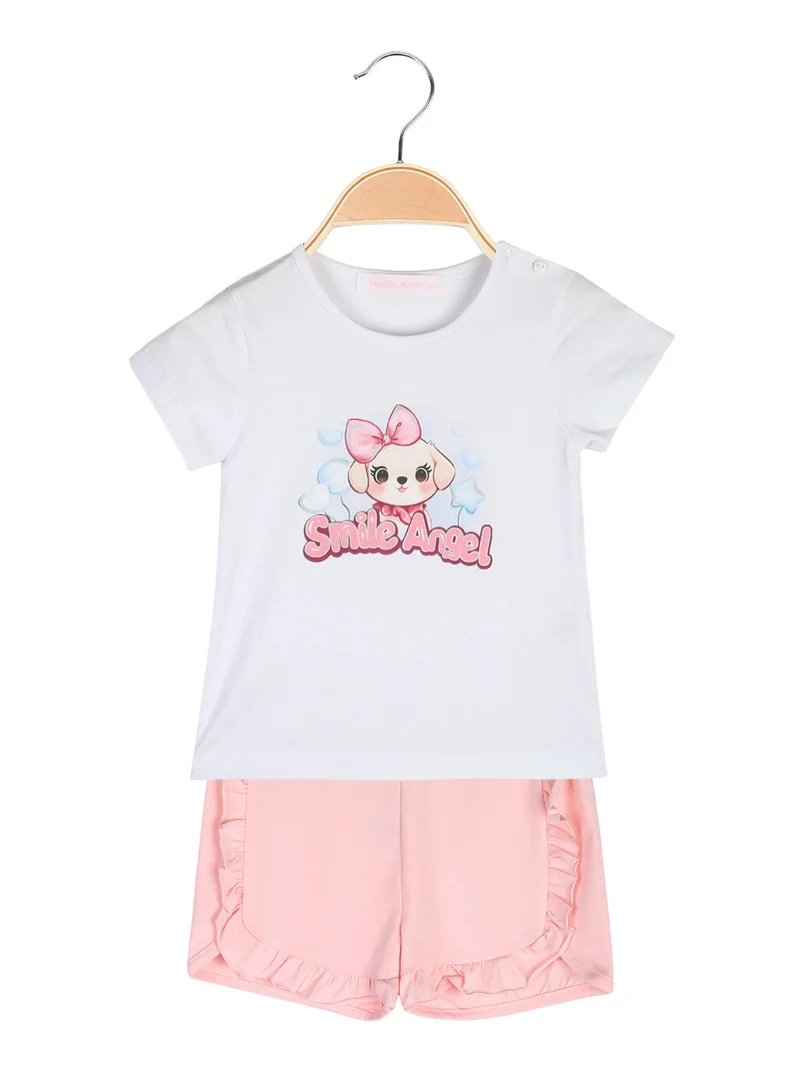 Completo corto da neonata con t-shirt e shorts - bianco