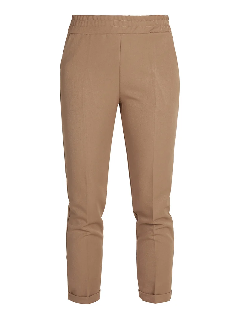 Pantaloni donna con risvolto - cammello