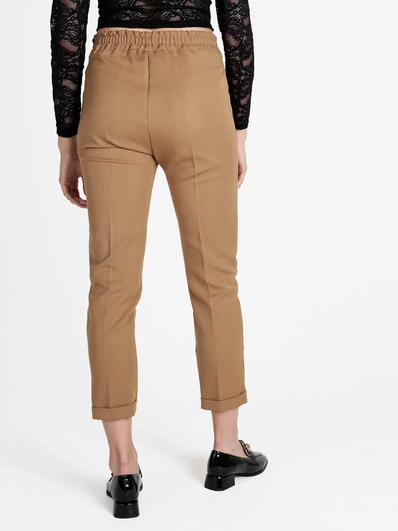 Pantaloni donna con risvolto - cammello