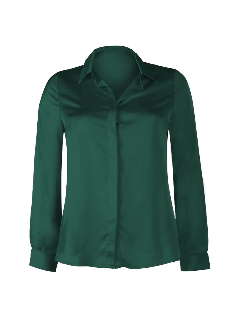 Camicia donna in raso - verde scuro