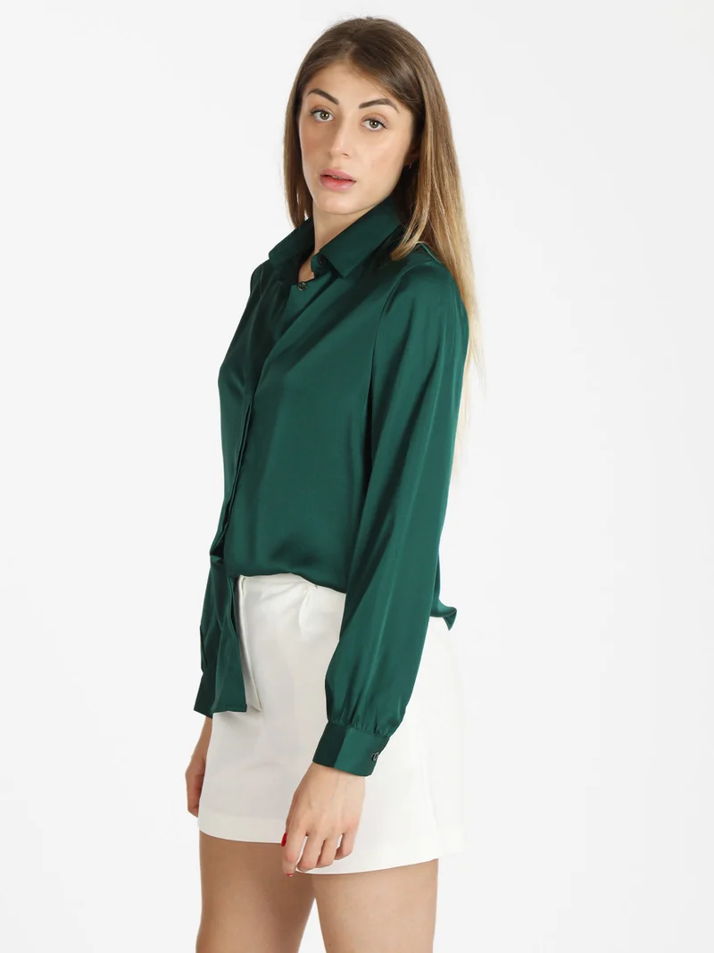 Camicia donna in raso - verde scuro