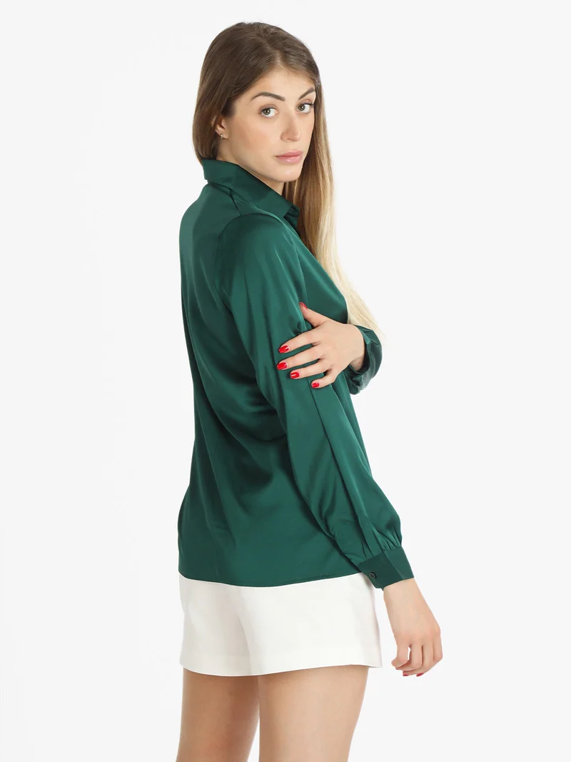 Camicia donna in raso - verde scuro
