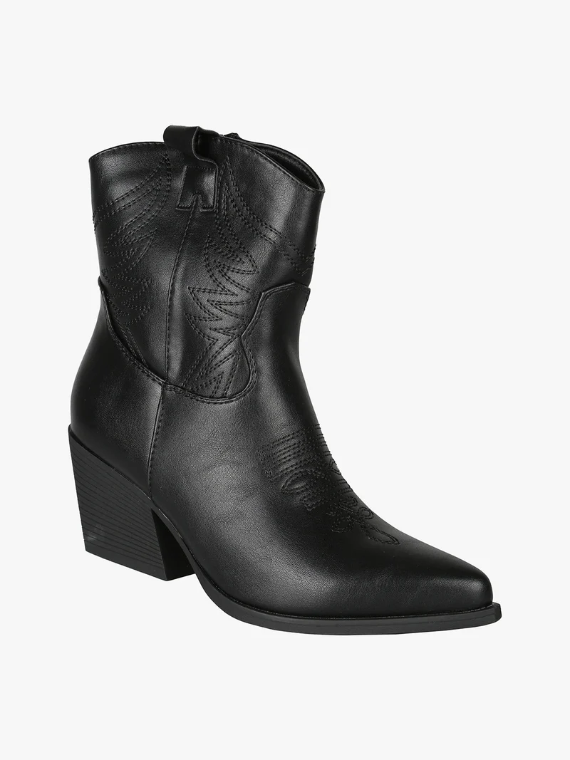Stivaletti donna texani con ricami - nero