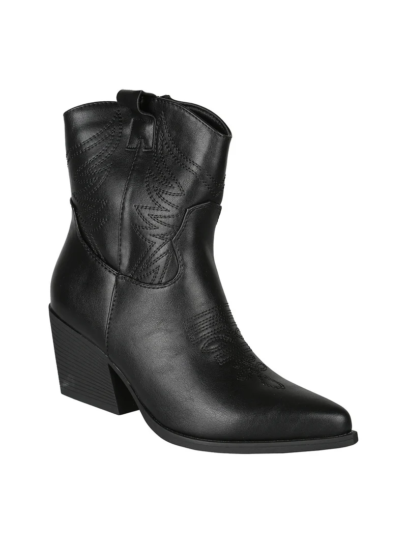 Stivaletti donna texani con ricami - nero