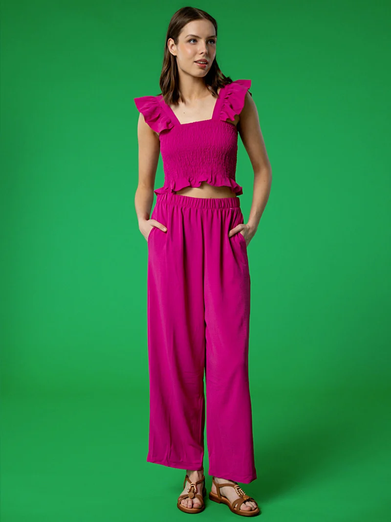 Pantaloni leggeri da donna a gamba larga - fucsia