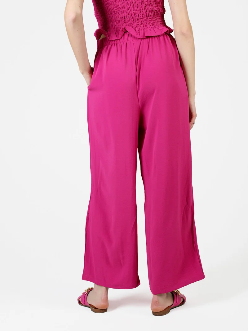 Pantaloni leggeri da donna a gamba larga - fucsia