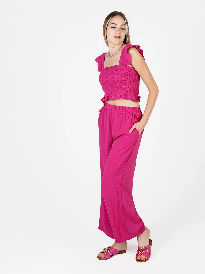 Pantaloni leggeri da donna a gamba larga - fucsia