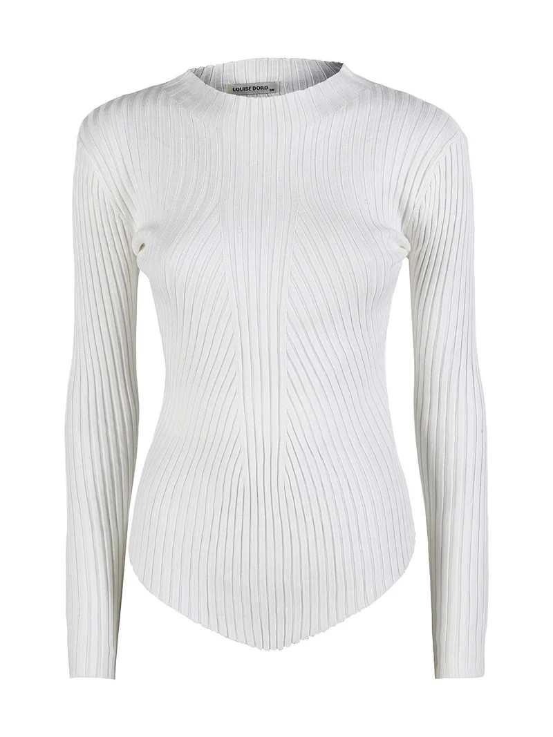 Maglia donna a costine con finale a punta - bianco