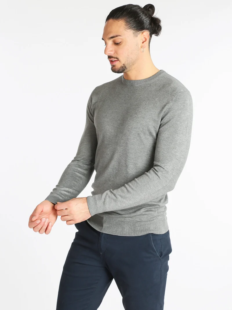 Pullover uomo girocollo in tinta unita - grigio