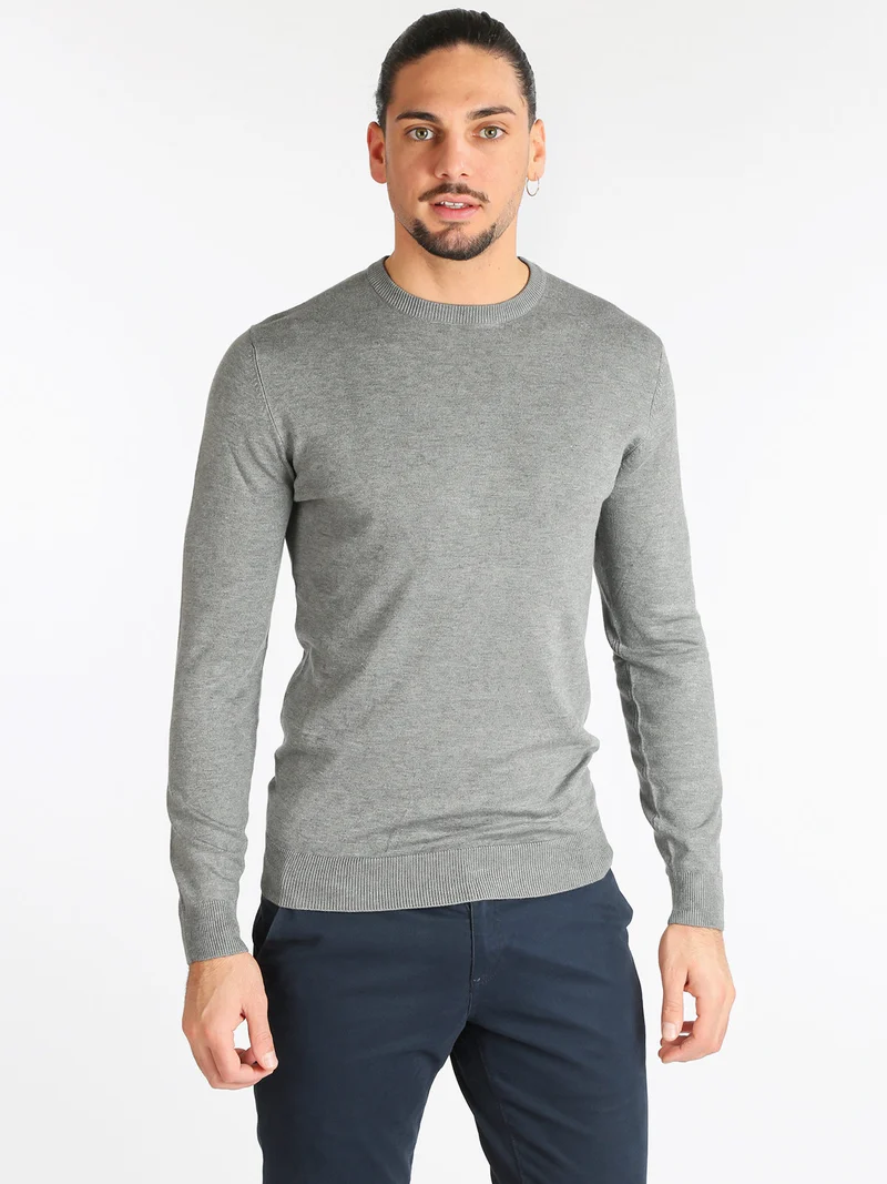 Pullover uomo girocollo in tinta unita - grigio