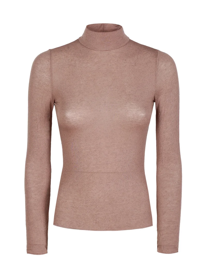 Maglia a lupetto donna in cashmere ultra light - marrone