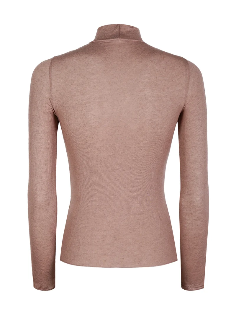 Maglia a lupetto donna in cashmere ultra light - marrone