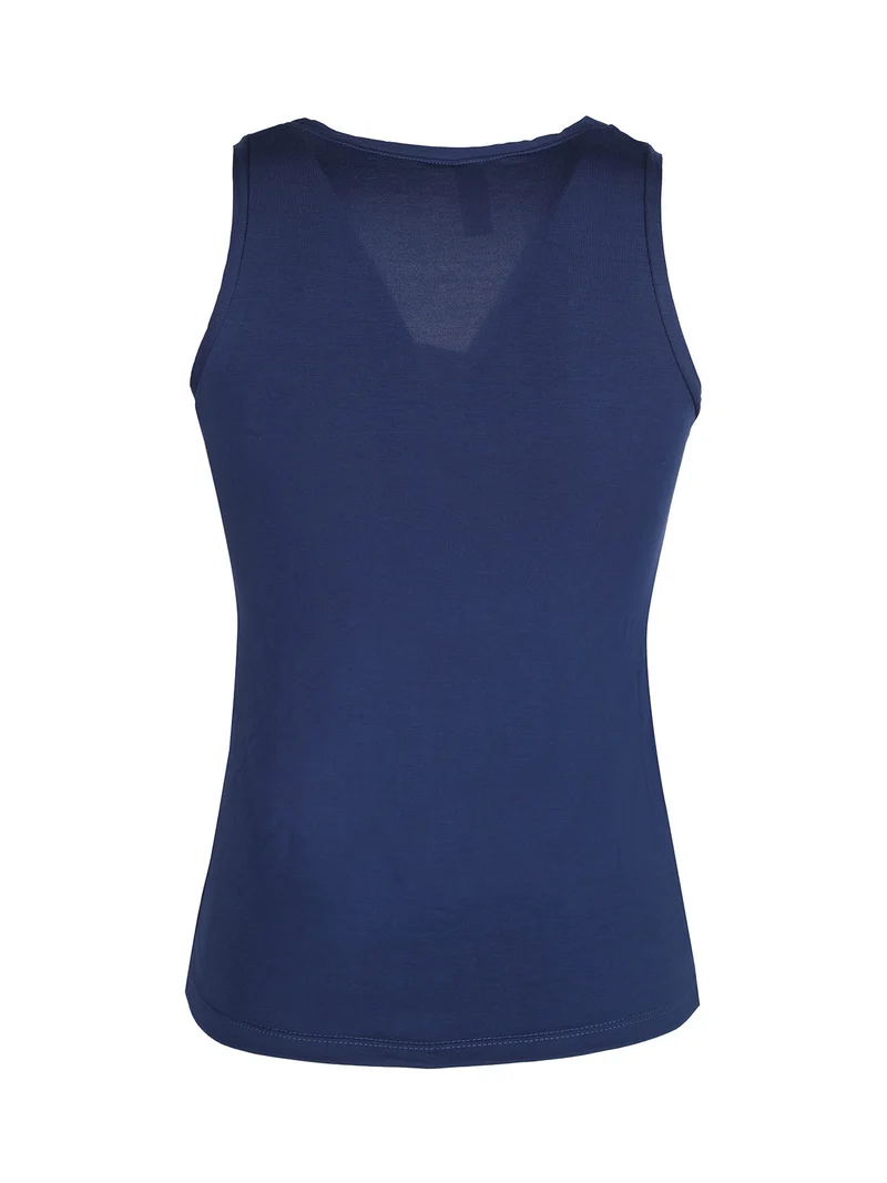 P0718M Top donna in bamboo a spalla larga - blu scuro