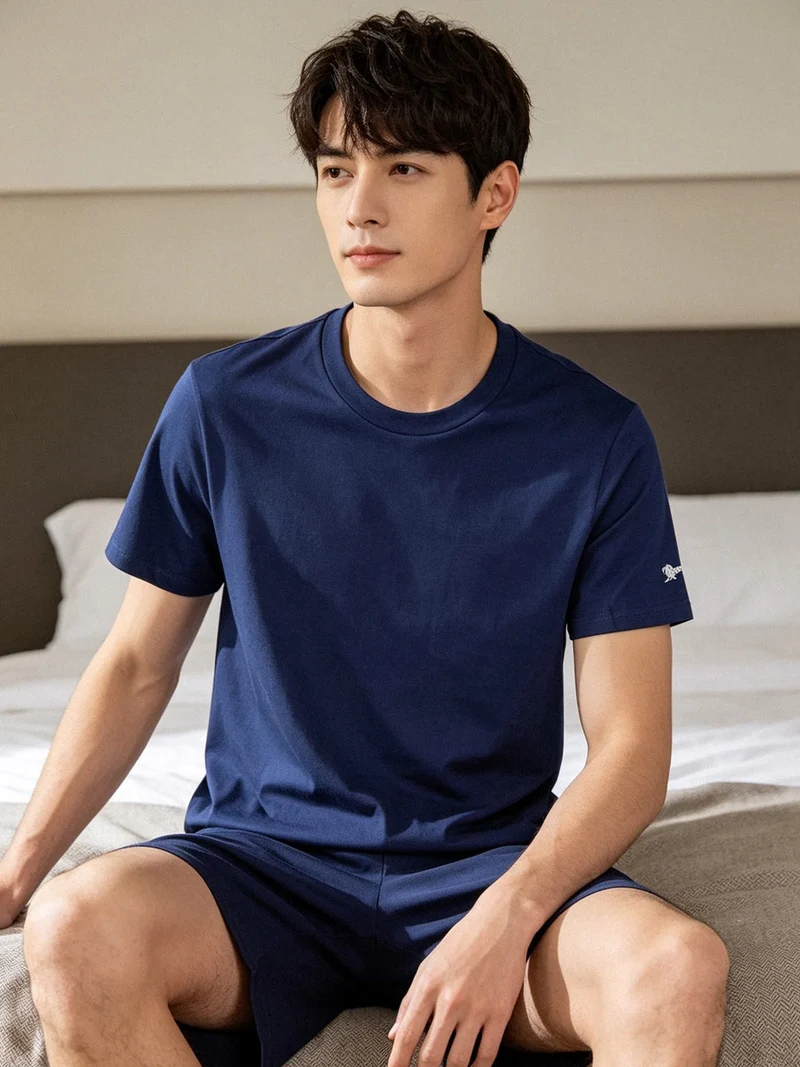 T-shirt intima uomo girocollo in cotone - blu scuro