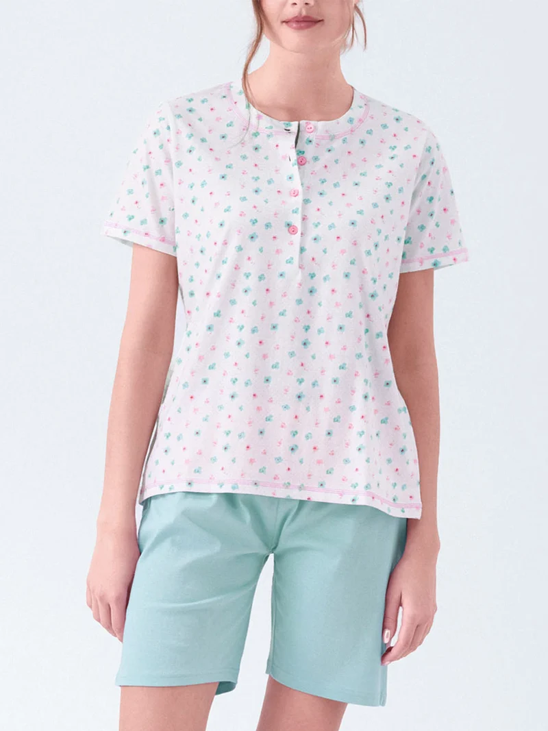 BLOSSOM Pigiama corto da donna in cotone - rosa