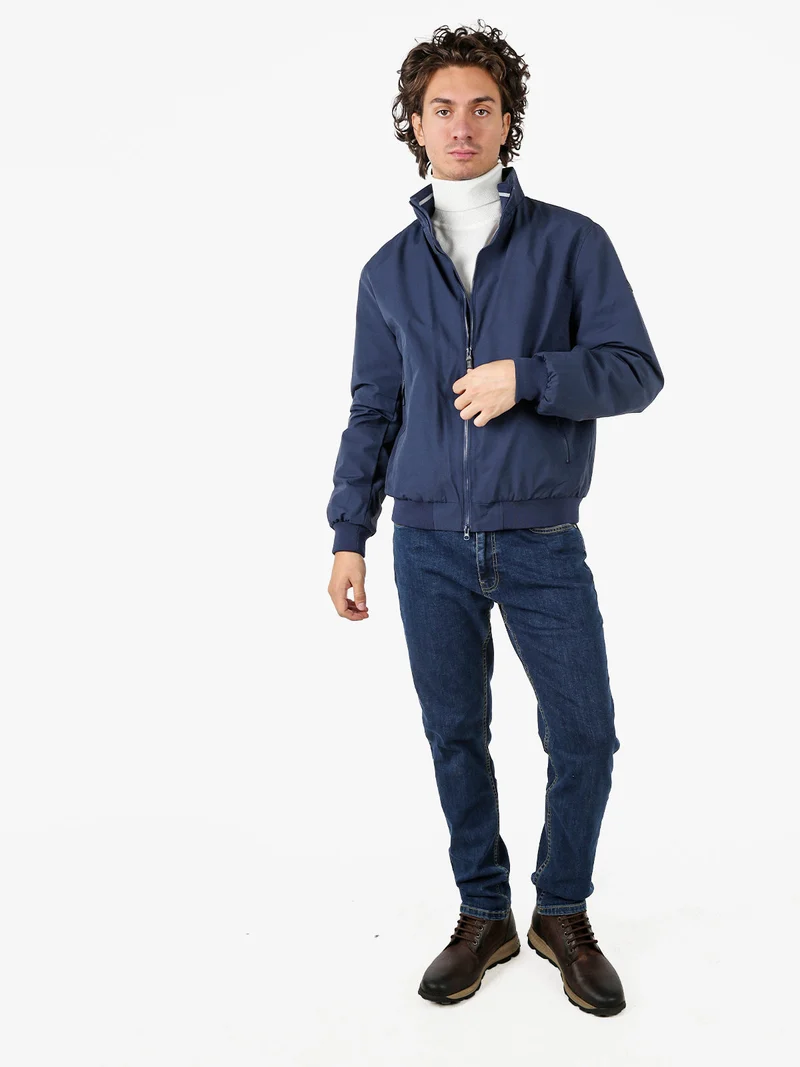 Giubbotto uomo con zip e interno in pile - blu scuro