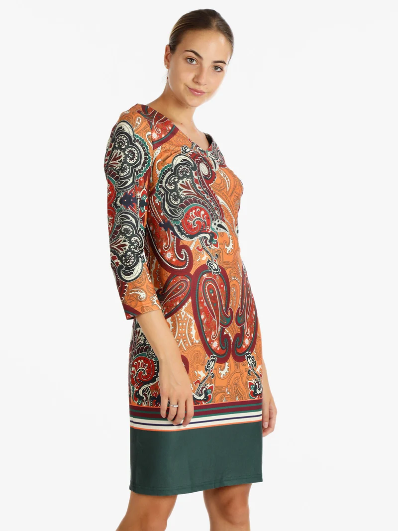 Vestito con stampa donna manica lunga - arancione