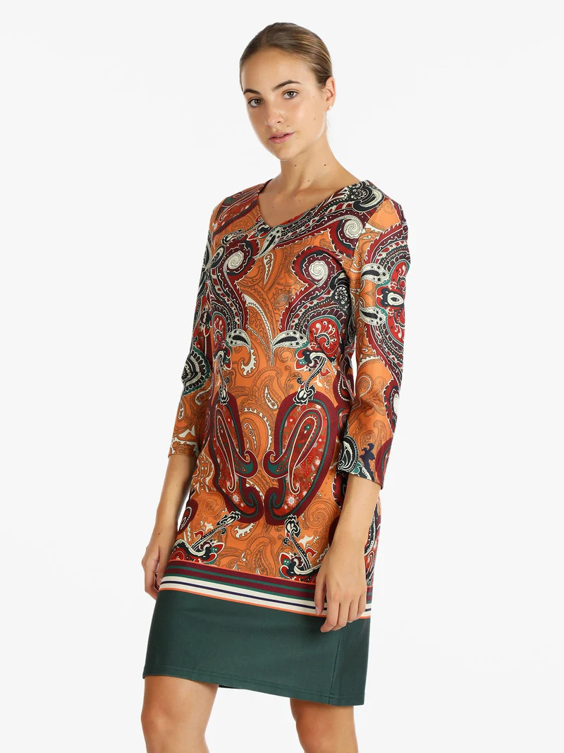 Vestito con stampa donna manica lunga - arancione