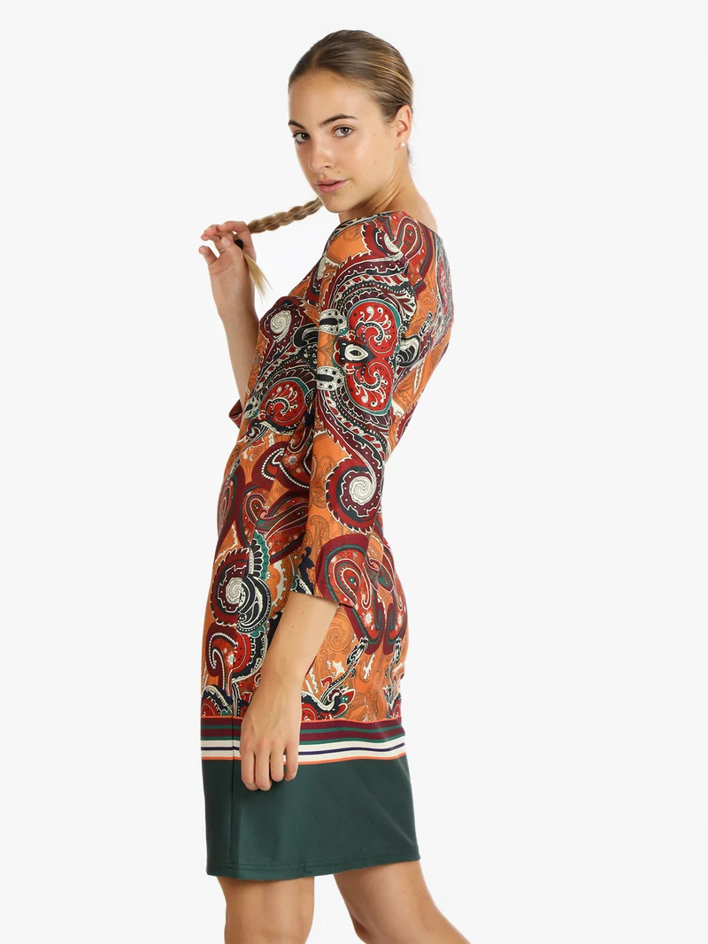 Vestito con stampa donna manica lunga - arancione
