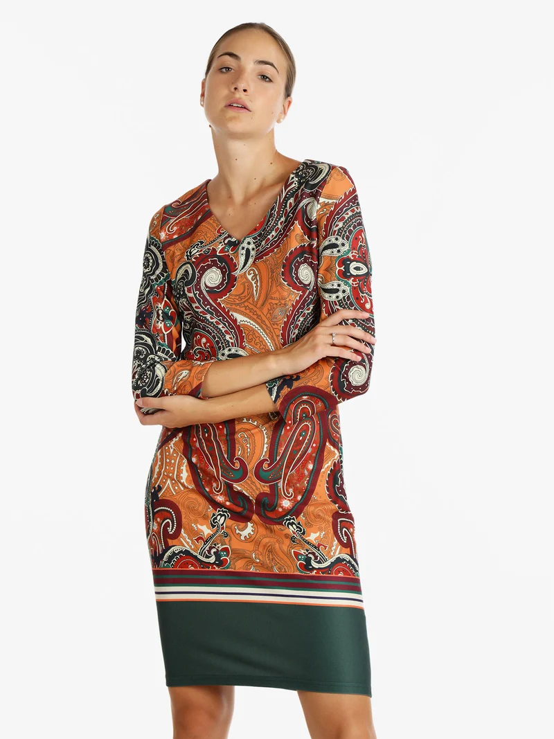 Vestito con stampa donna manica lunga - arancione