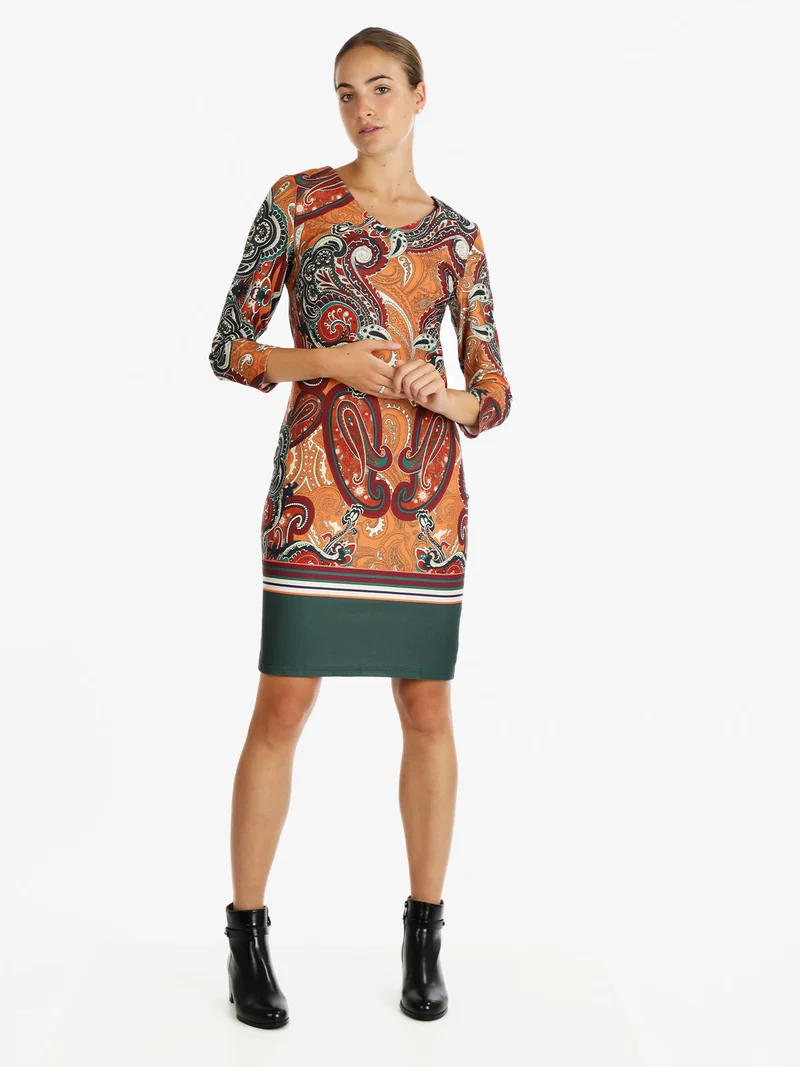 Vestito con stampa donna manica lunga - arancione