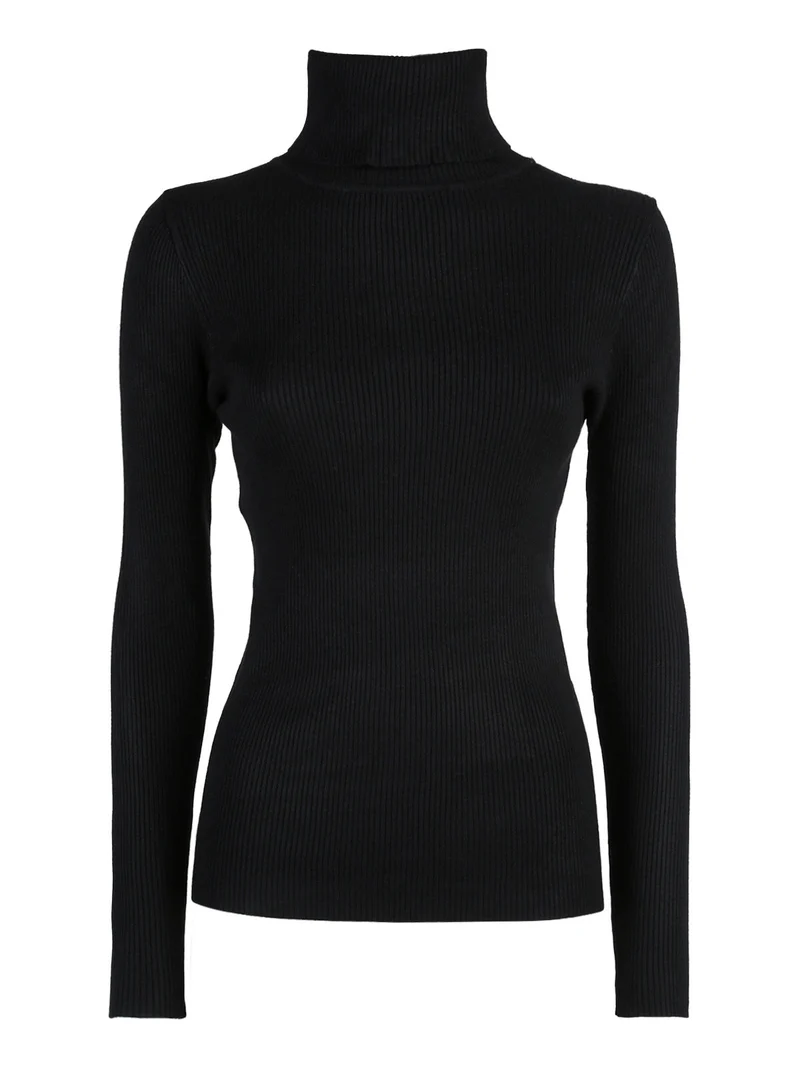 Pullover dolcevita donna a costine - nero