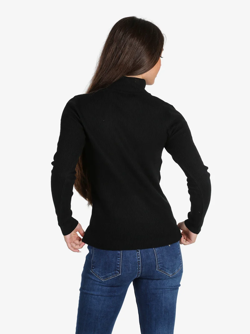 Pullover dolcevita donna a costine - nero