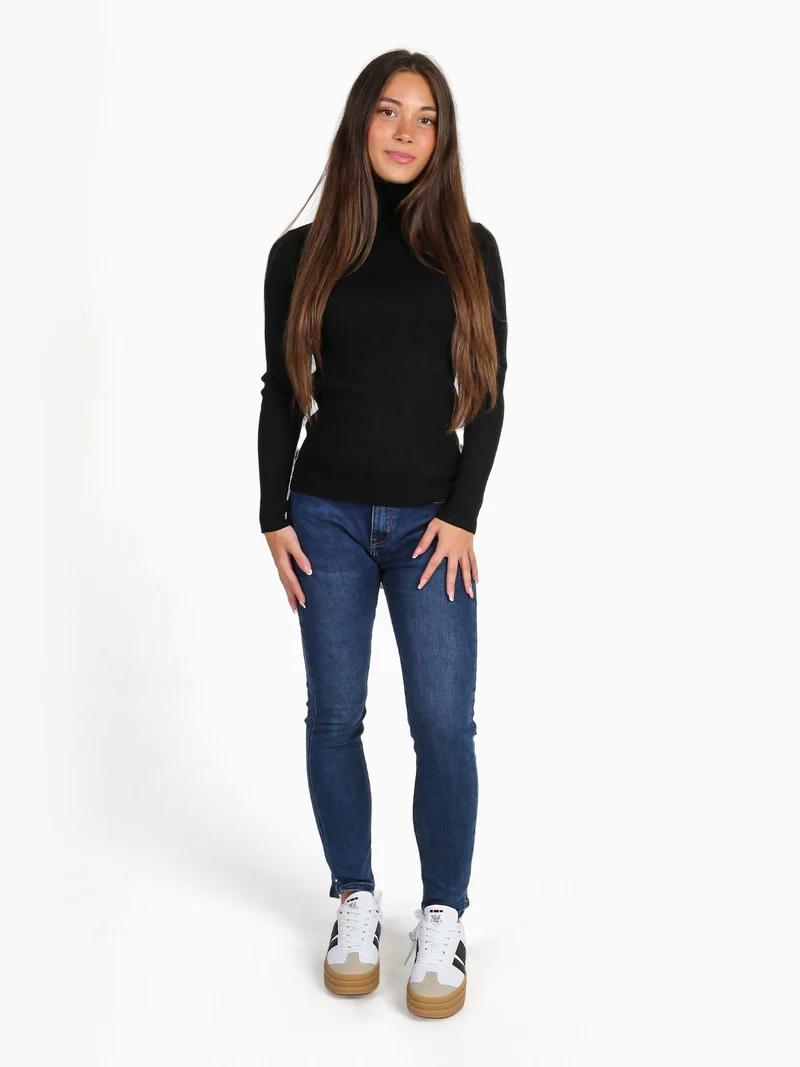 Pullover dolcevita donna a costine - nero